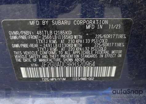 2024 Subaru Crosstrek Premium z USA, uszkodzony, nr VIN JF2GUADC9RH320964